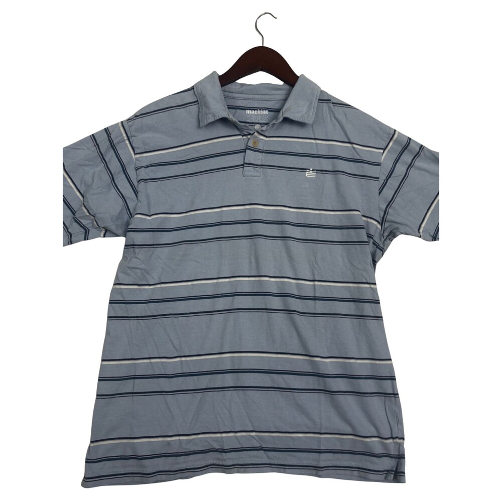 Machine Men's Large Blue Striped Short Sleeve Polo Shirt Casual Golf Cotton